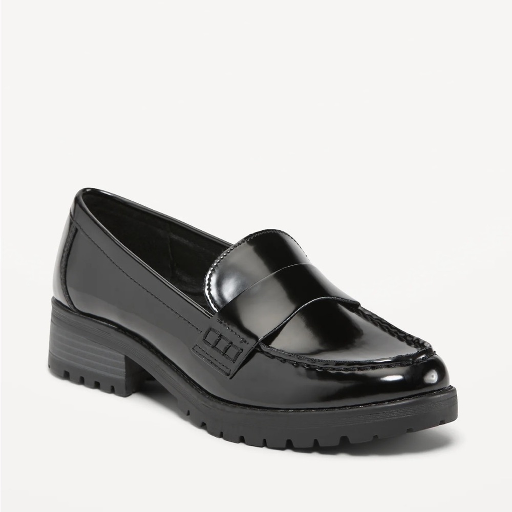 Old Navy Faux-Leather Chunky Heel Loafers Black - Picture 1 of 5